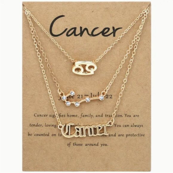 🍏50% OFF/3+...♋  3-piece zodiac Cancer link chain necklace set (Gold tone) - Picture 1 of 5